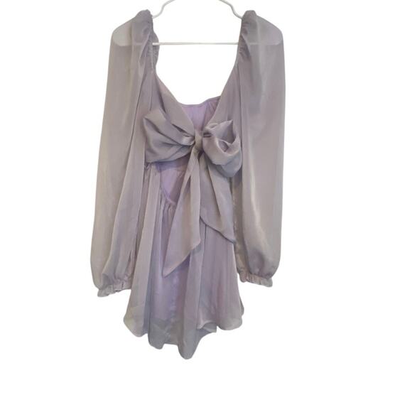 Lucy in the Sky Lavender Puff Sleeve Chiffon Dress XS Smocked Bodice Tie Back - Picture 4 of 6